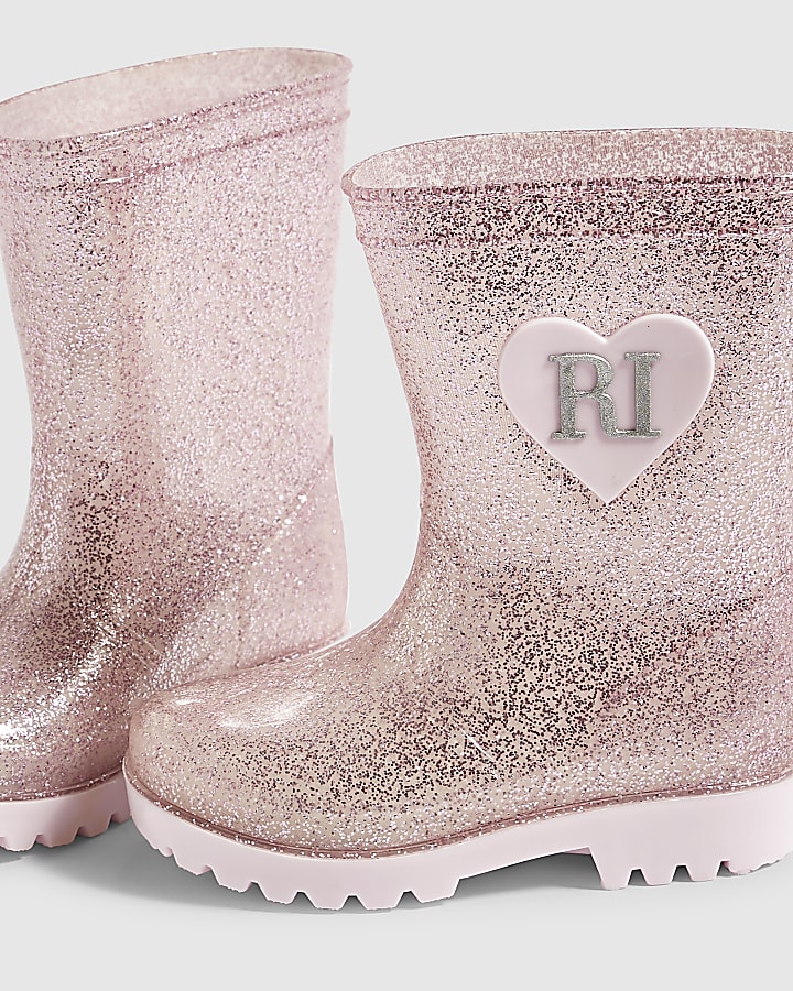 Mini Girls Pink Glitter Wellies