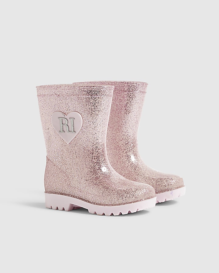 Mini Girls Pink Glitter Wellies