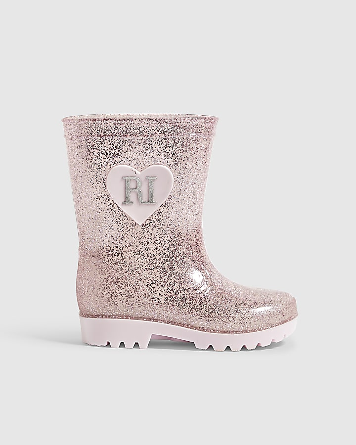Mini Girls Pink Glitter Wellies