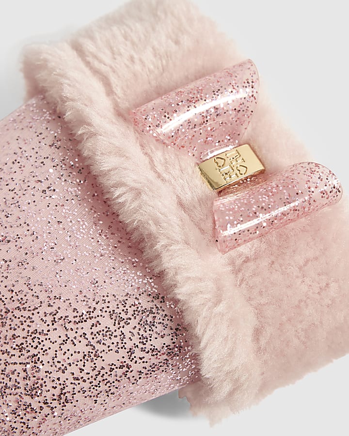 Mini Girls Pink Faux Fur Glitter Wellies