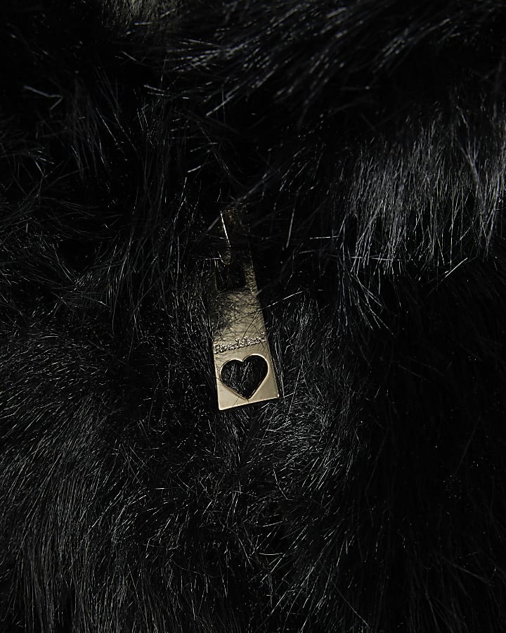 Girls Black Faux Fur Wrap Hoodie Coat