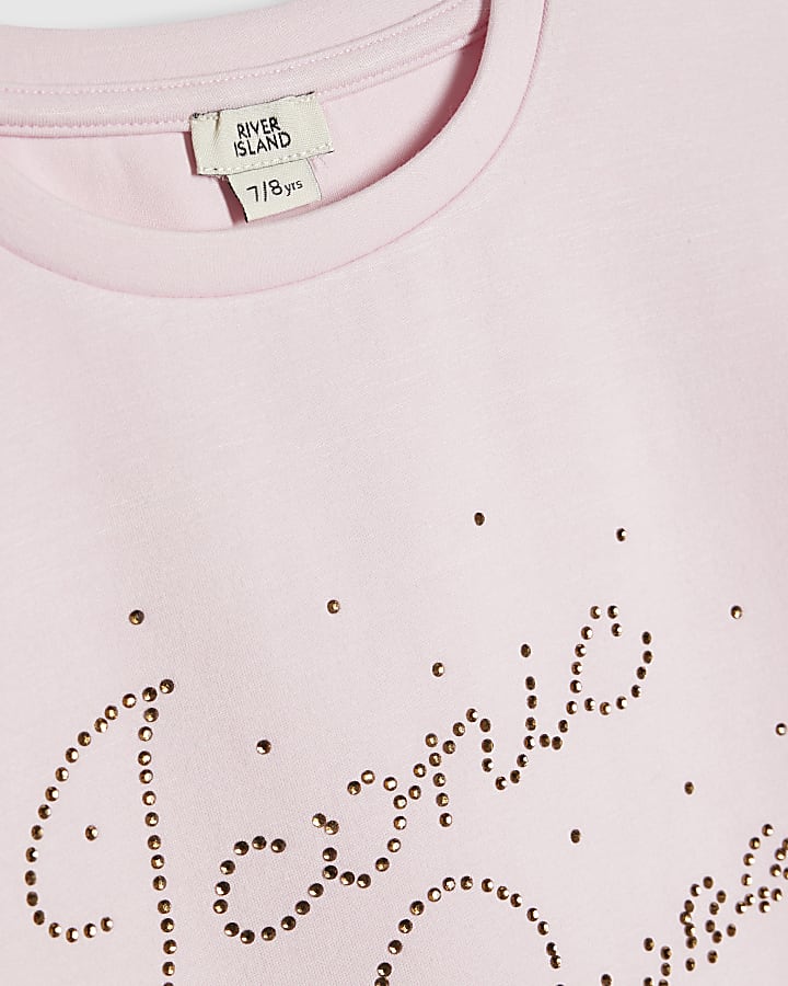 Girls Pink Premium Embellished Amour T-Shirt