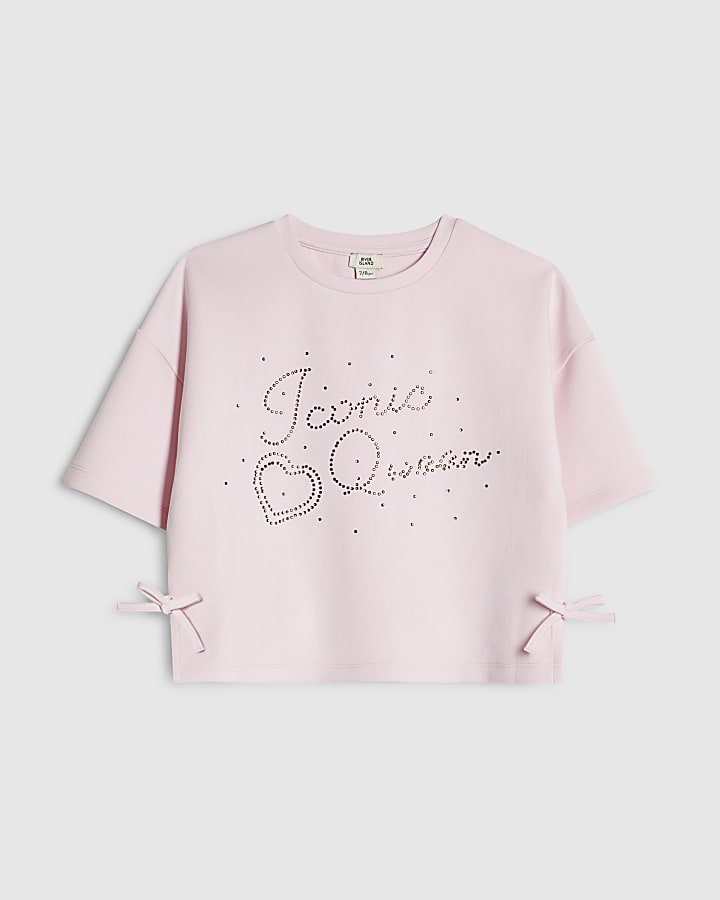 Girls Pink Premium Embellished Amour T-Shirt