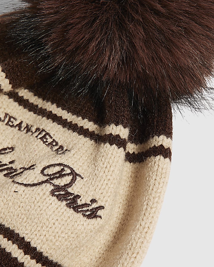 Boys Beige Colour Blocked Beanie