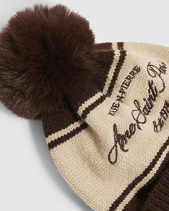 Mini Boys Beige Colour Blocked Beanie