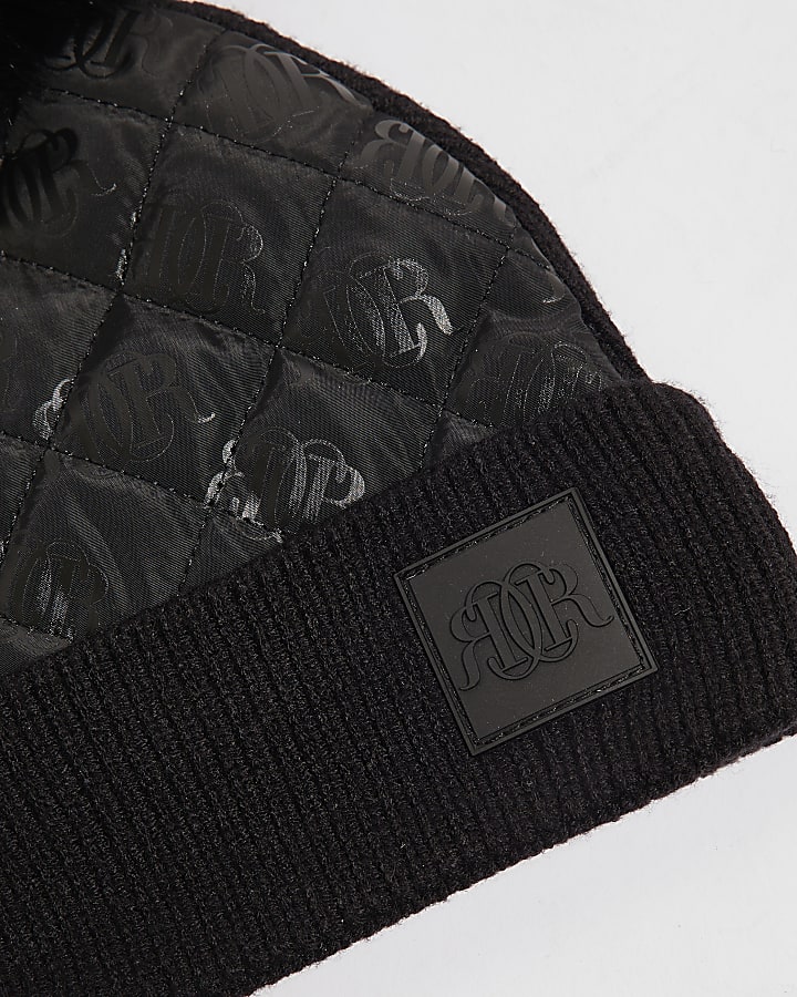 Mini Boys Black Hybrid Monogram Beanie