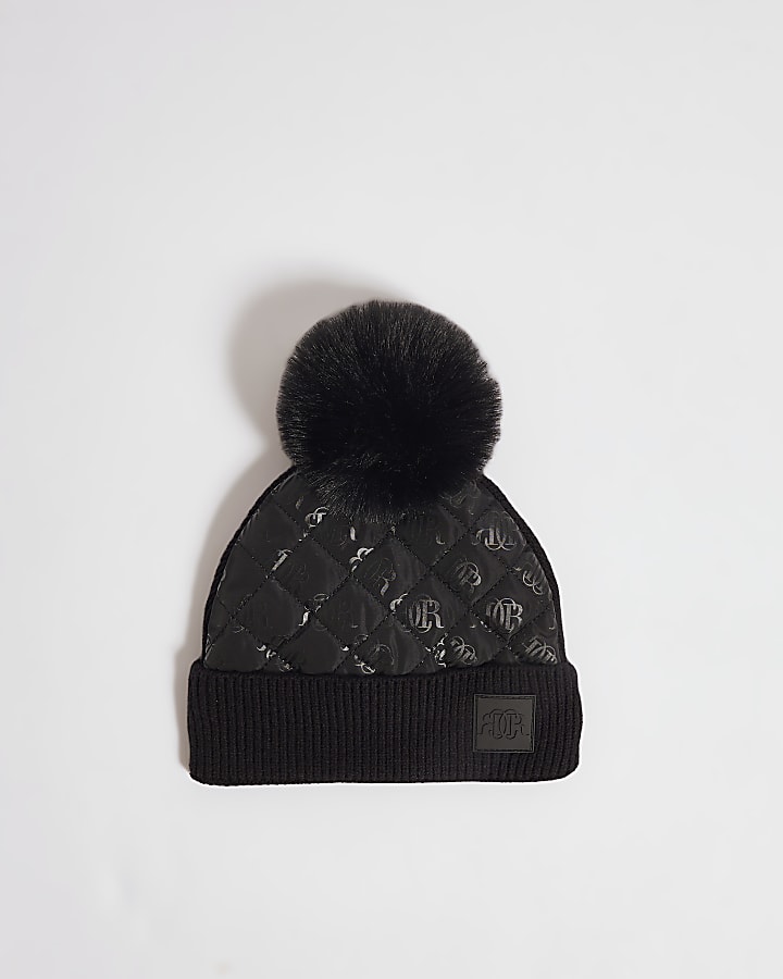 Mini Boys Black Hybrid Monogram Beanie