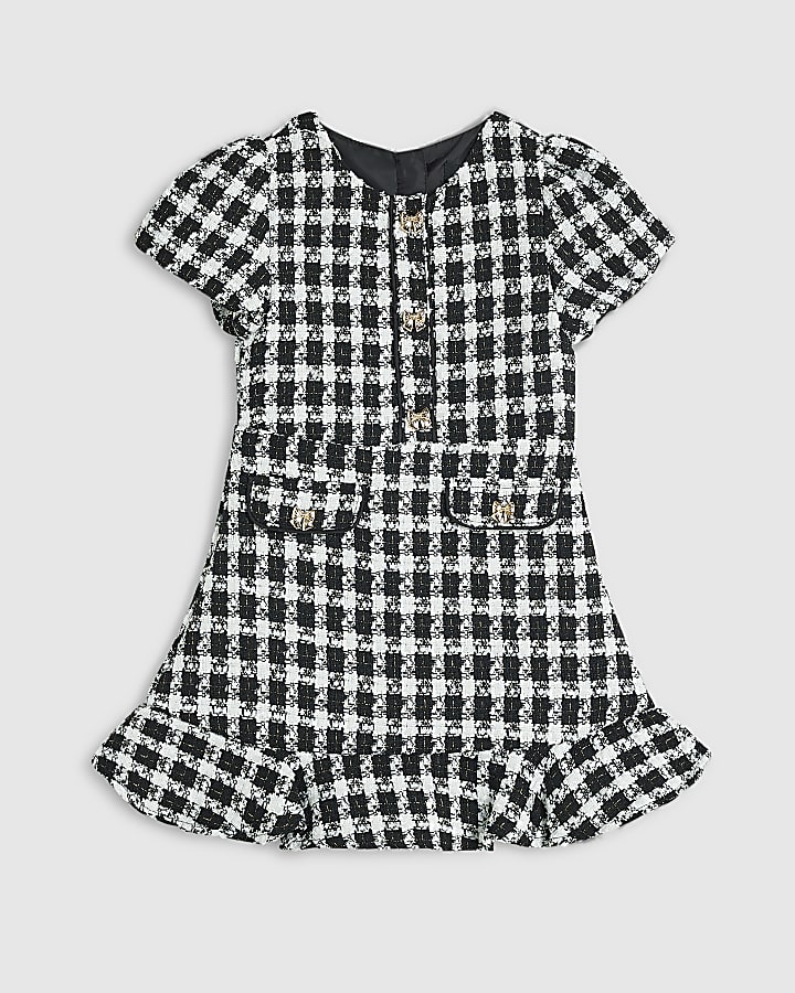 Mini Girls Black Check Boucle Dress