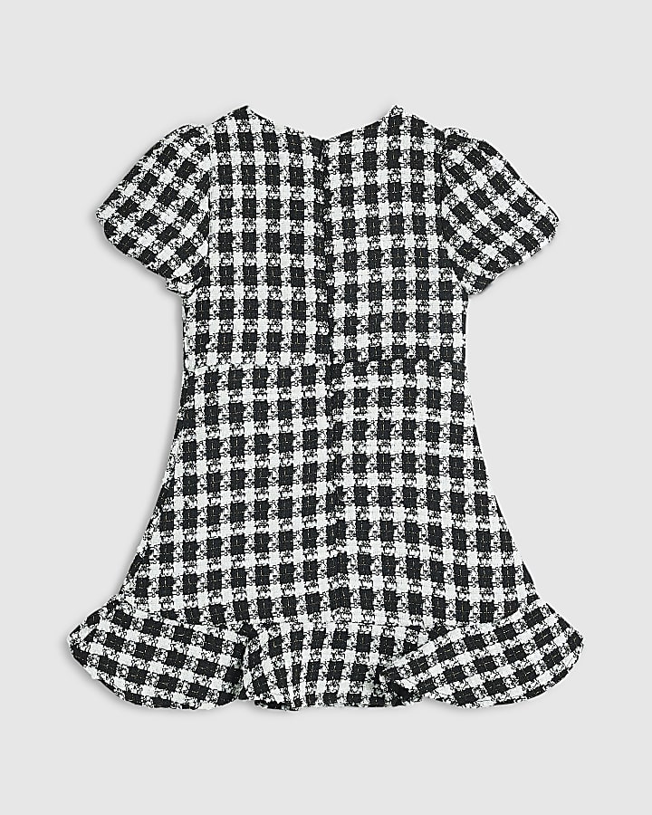 Mini Girls Black Check Boucle Dress