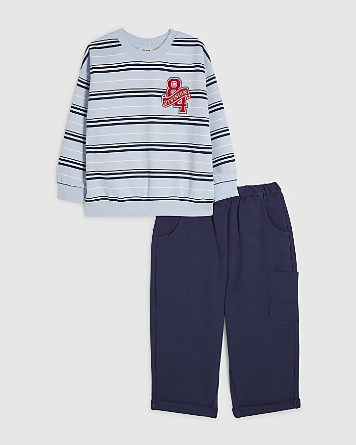 Mini Boys Blue Stripe 84 Sweatshirt Set