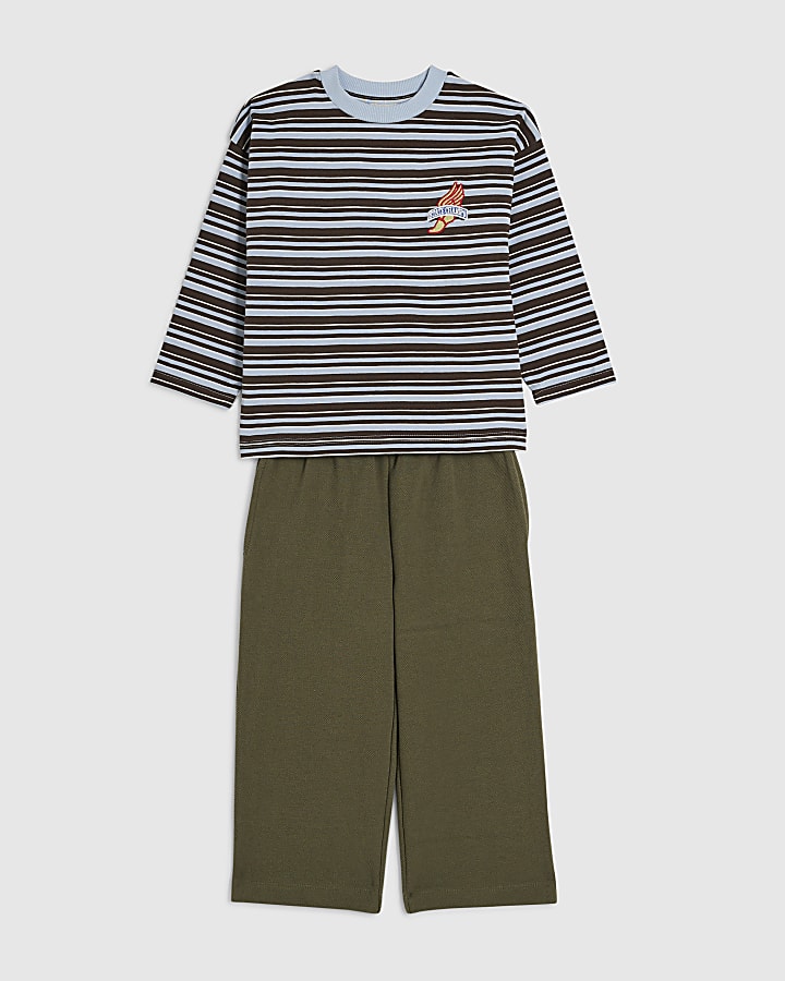 Mini Boys Brown Stripe Wings T-Shirt Set