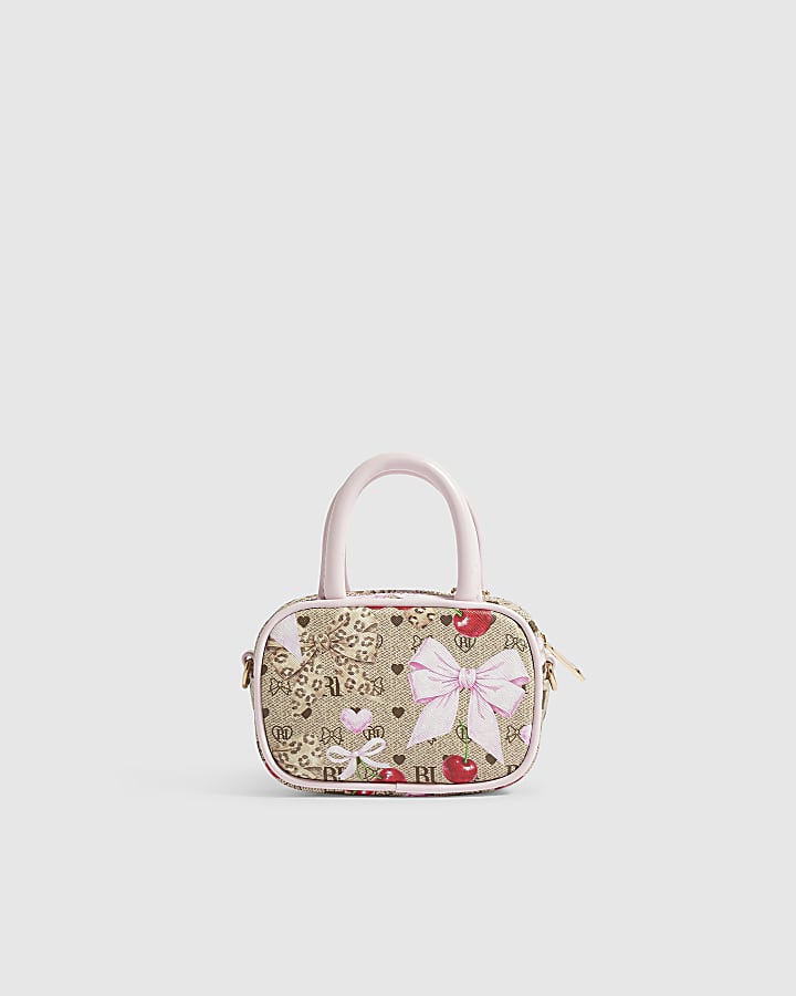 Girls Brown Monogram Crossbody Bag