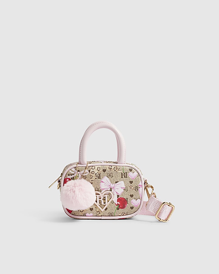 Girls Brown Monogram Crossbody Bag