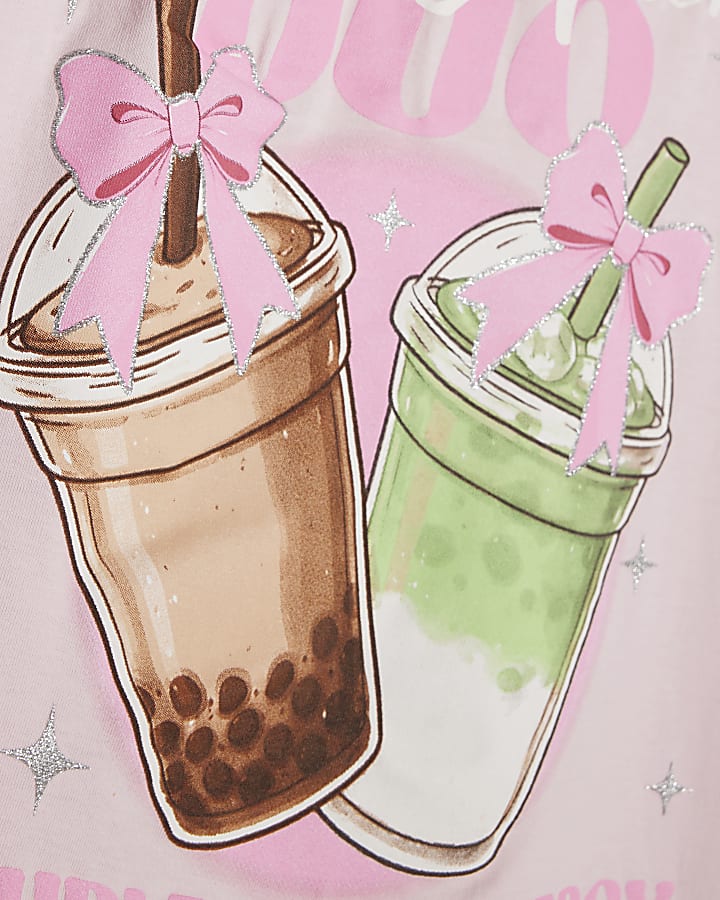 Girls Pink Boba Matcha Duo T-Shirt