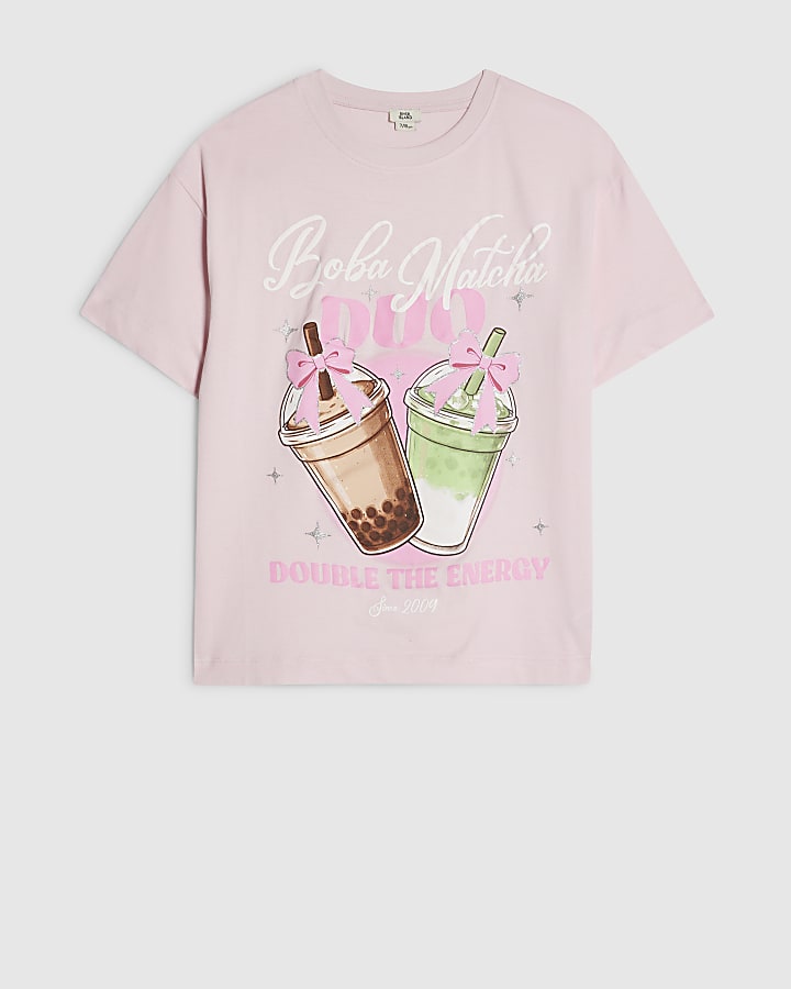 Girls Pink Boba Matcha Duo T-Shirt
