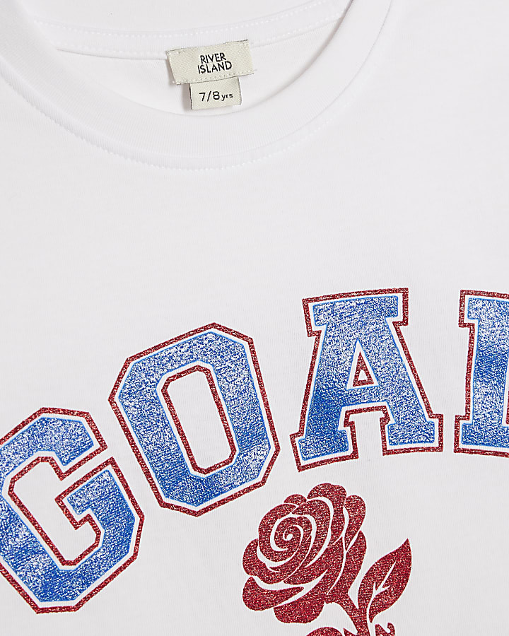 Girls White Goal Rose Glam Crop Top