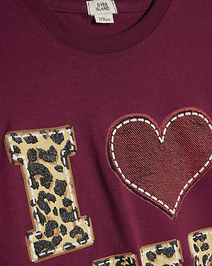 Girls Purple Leopard I LOVE NY Heart T-Shirt
