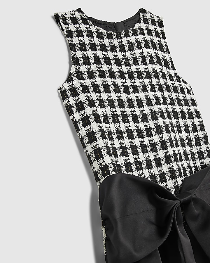 Girls Black Satin Hem Boucle Dress