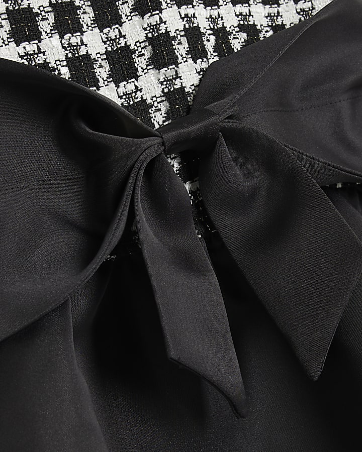 Girls Black Satin Hem Boucle Dress