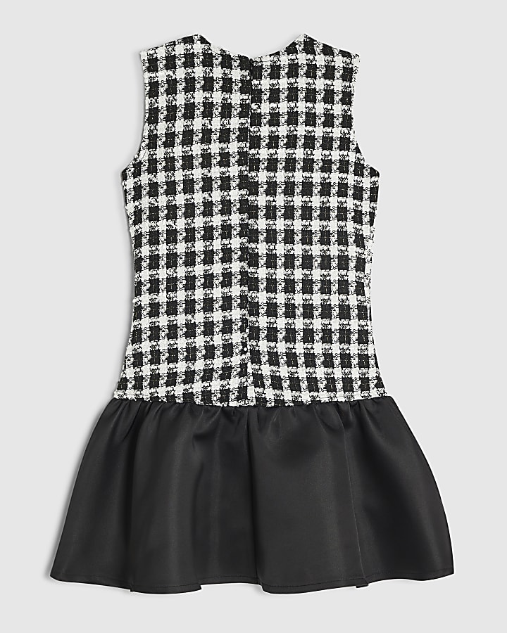 Girls Black Satin Hem Boucle Dress