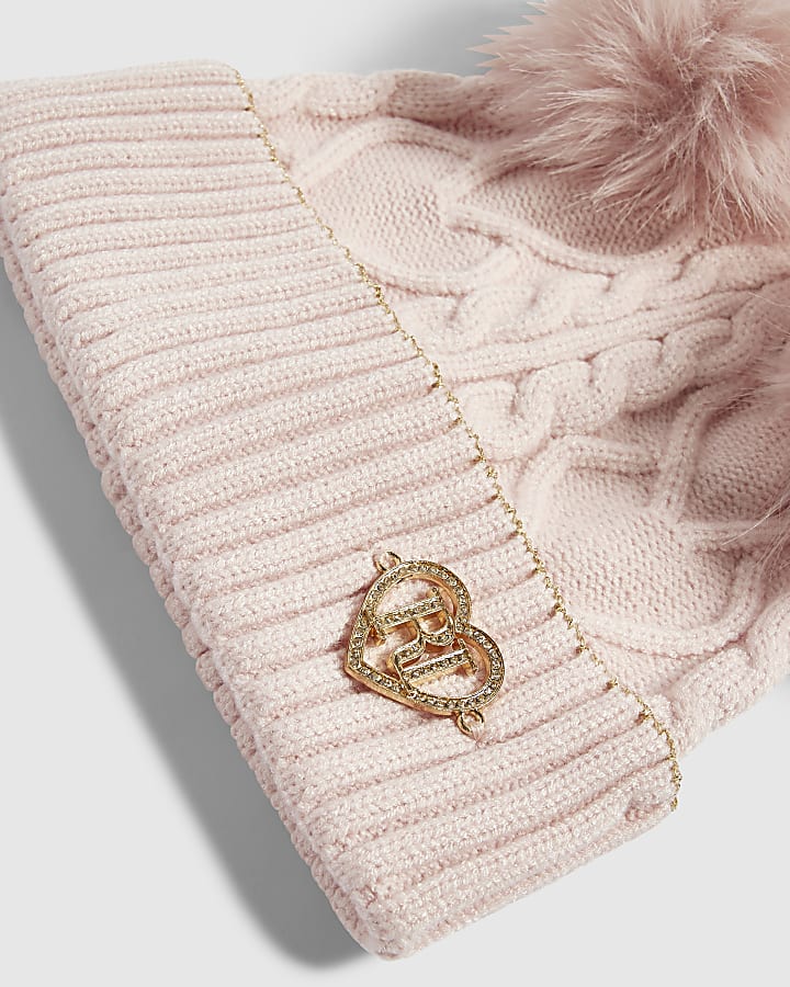Mini Girls Pink Double Pom Beanie