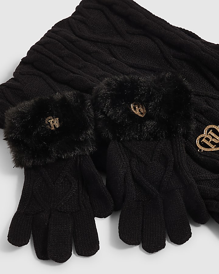 Girls Black Knitted Beanie Bundle Of 3