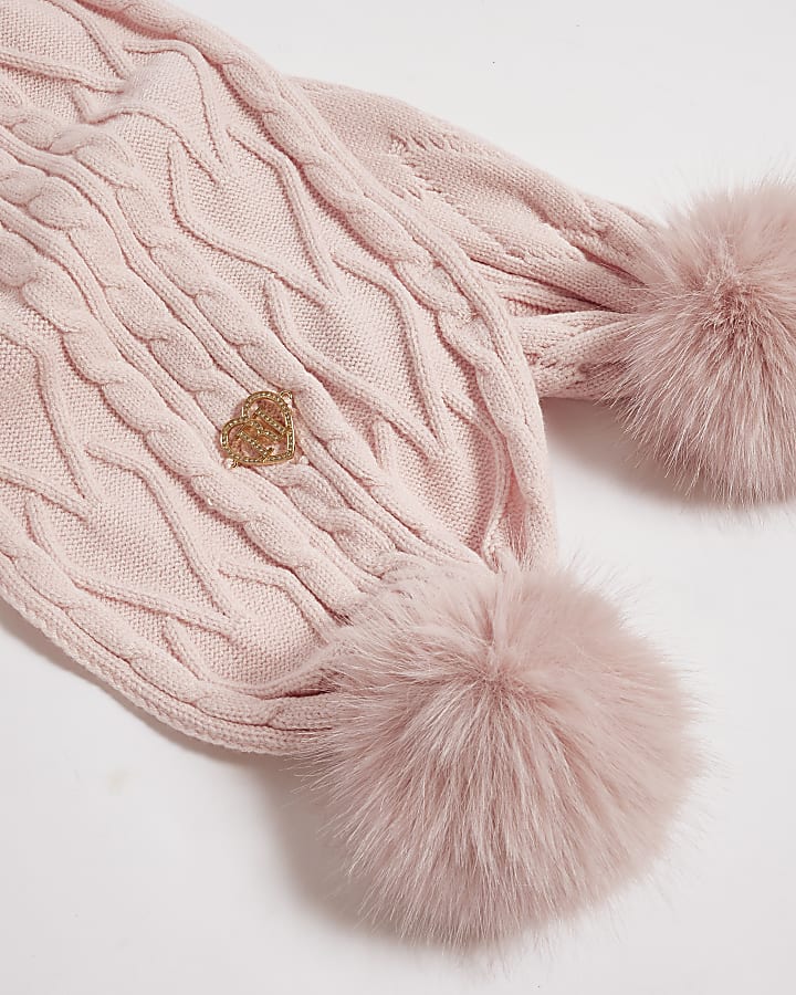 Girls Pink Knitted Pom Scarf