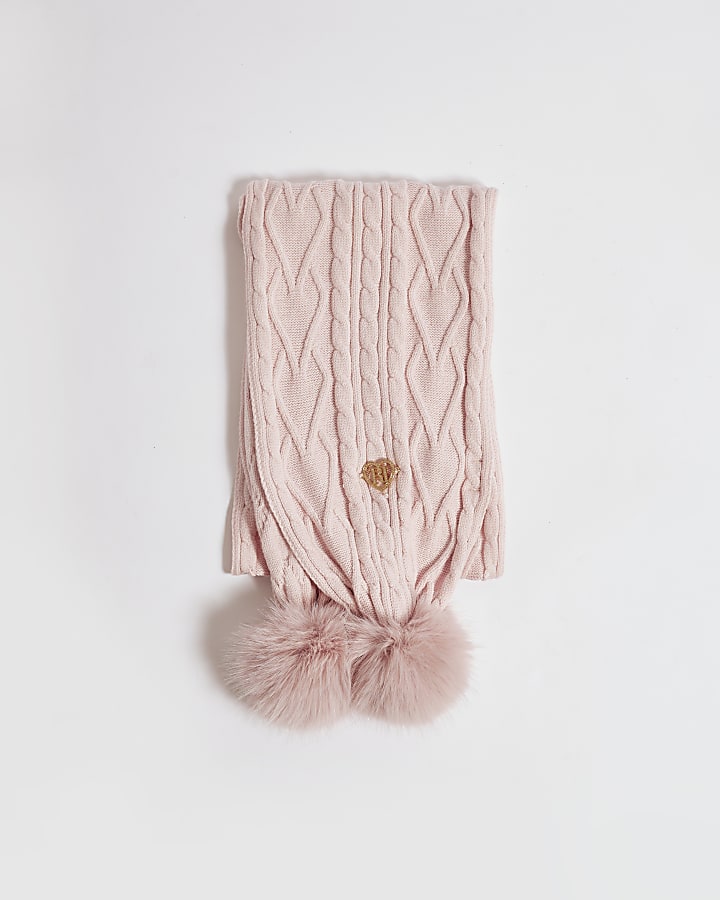Girls Pink Knitted Pom Scarf