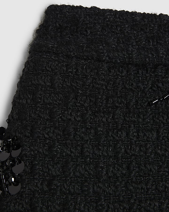 Girls Black Boucle Embellished Skort