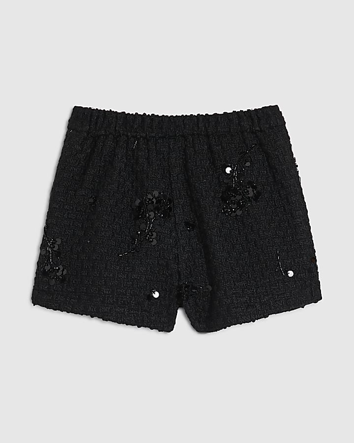 Girls Black Boucle Embellished Skort