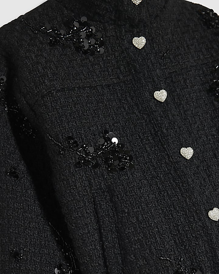 Girls Black Boucle Embellished Jacket