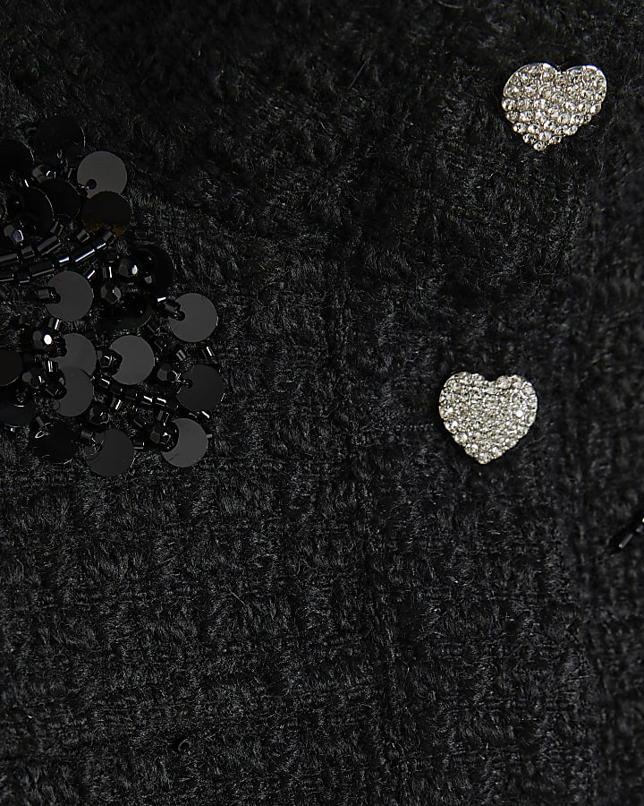 Girls Black Boucle Embellished Jacket