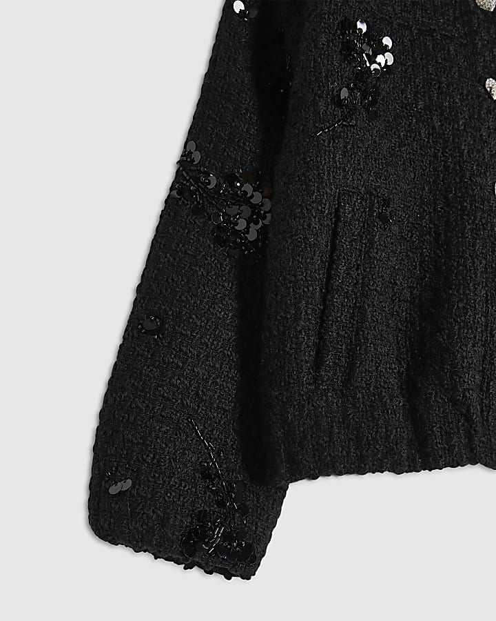 Girls Black Boucle Embellished Jacket