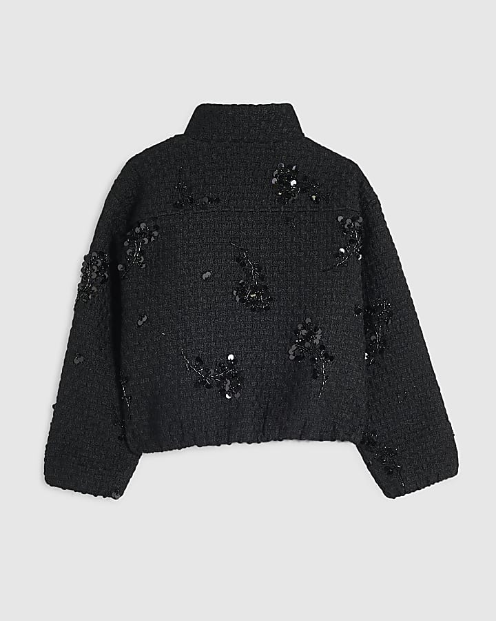 Girls Black Boucle Embellished Jacket