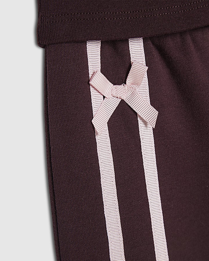 Mini Girls Red Bow Tape Wide Leg Joggers Set