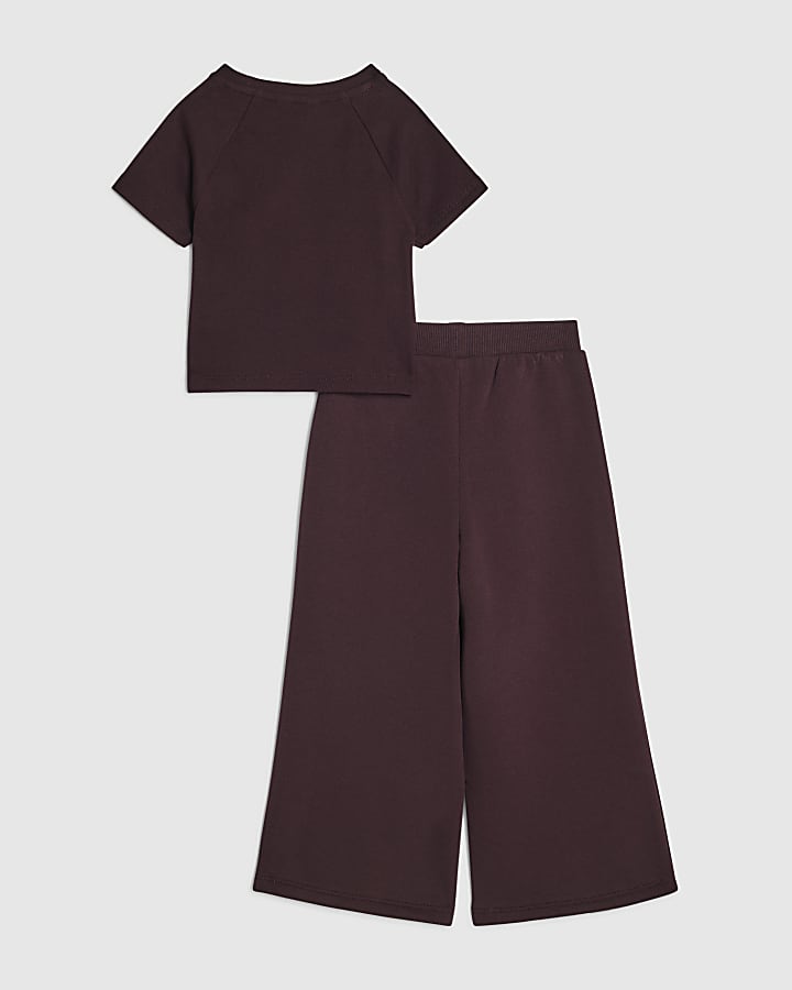 Mini Girls Red Bow Tape Wide Leg Joggers Set