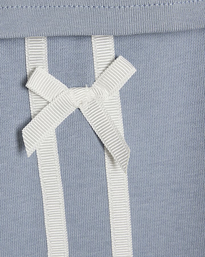 Mini Girls Blue Bow Tape Wide Leg Joggers Set