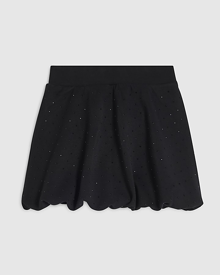 Girls Black Embellished Bubble Hem Skirt