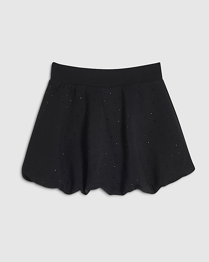 Girls Black Embellished Bubble Hem Skirt