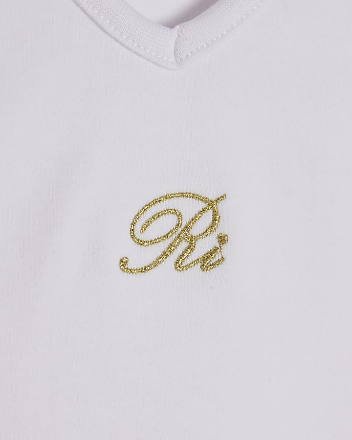 Girls White V Neck RI Tank Top