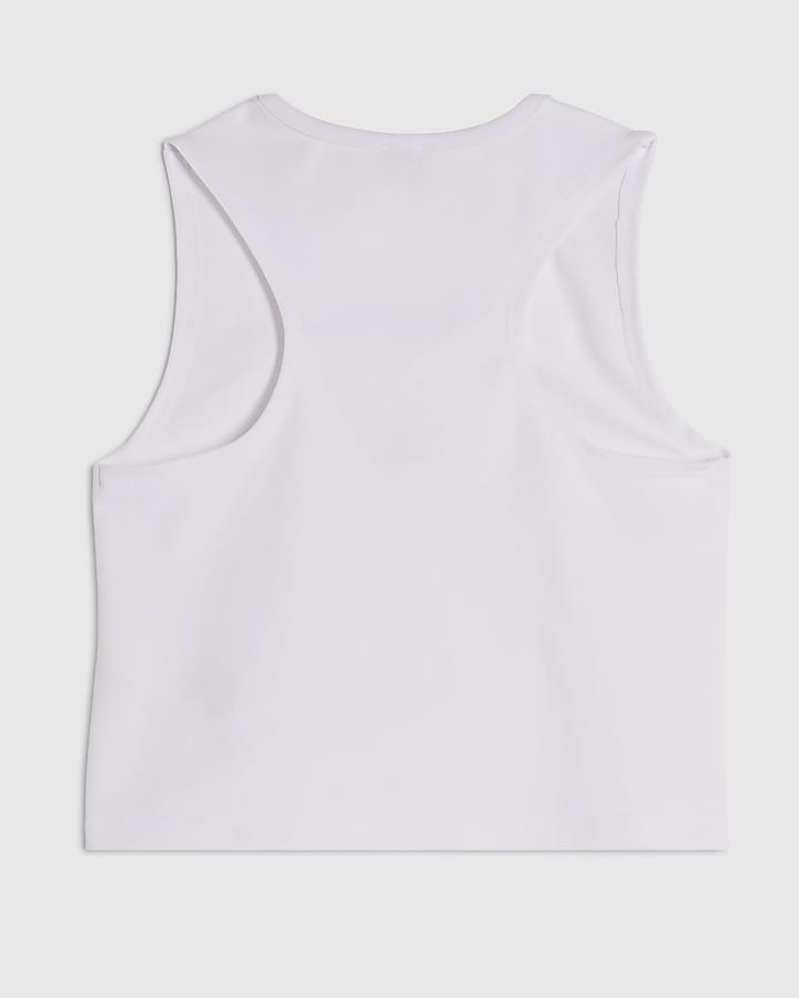 Girls White V Neck RI Tank Top