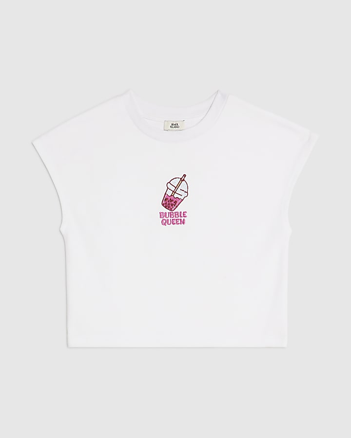 Girls White Grown On Sleeve T-Shirt