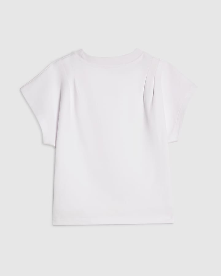 Girls White Pintuck Cherry T-Shirt