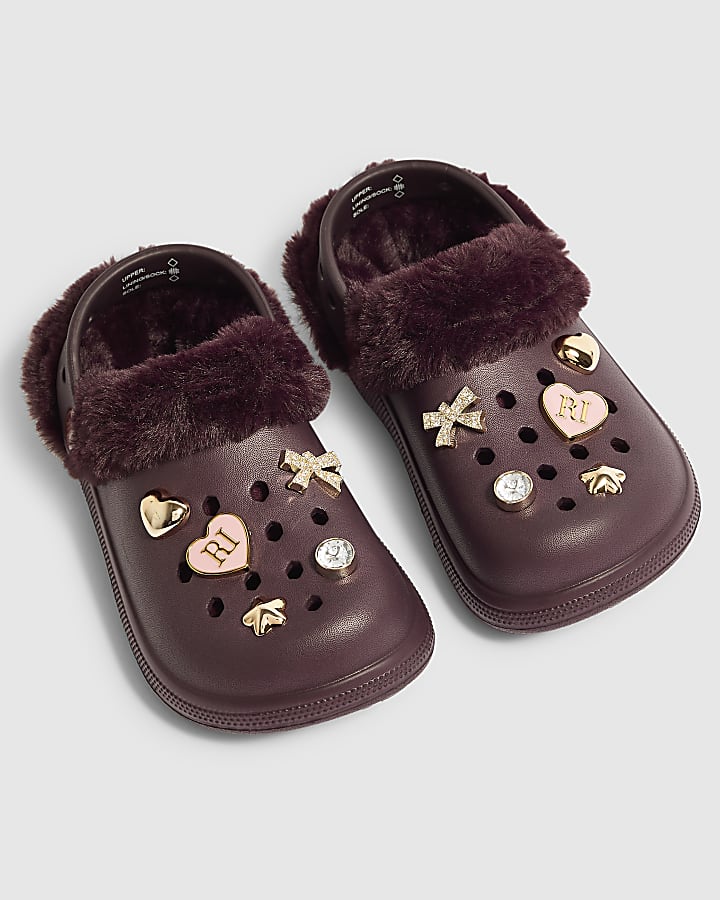 Girls Purple Fur Lined Gem Clogs