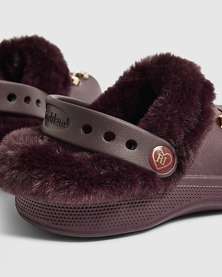 Girls Purple Fur Lined Gem Clogs