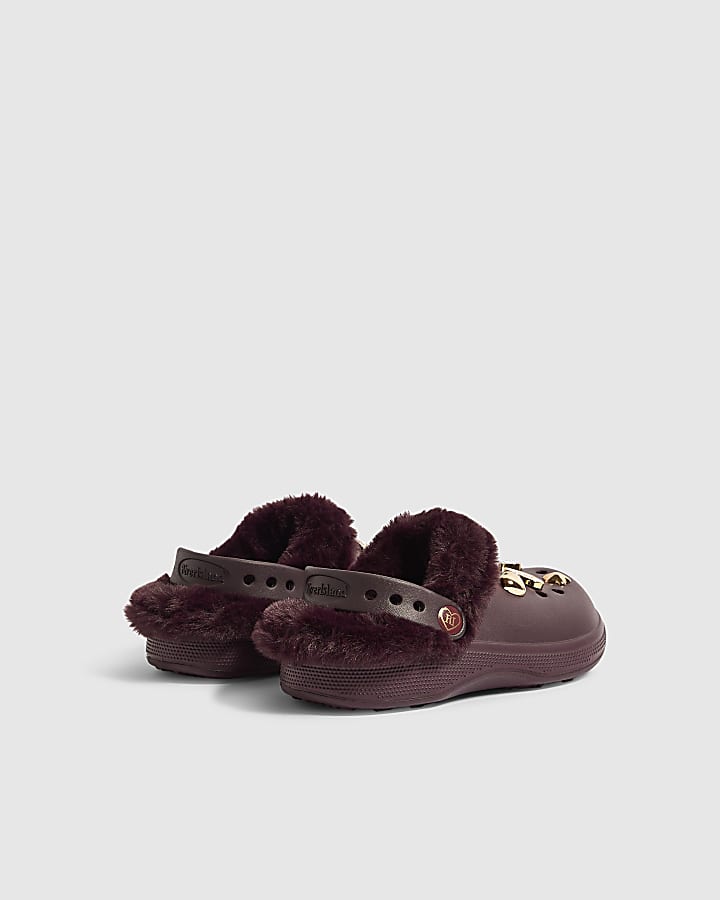 Girls Purple Fur Lined Gem Clogs