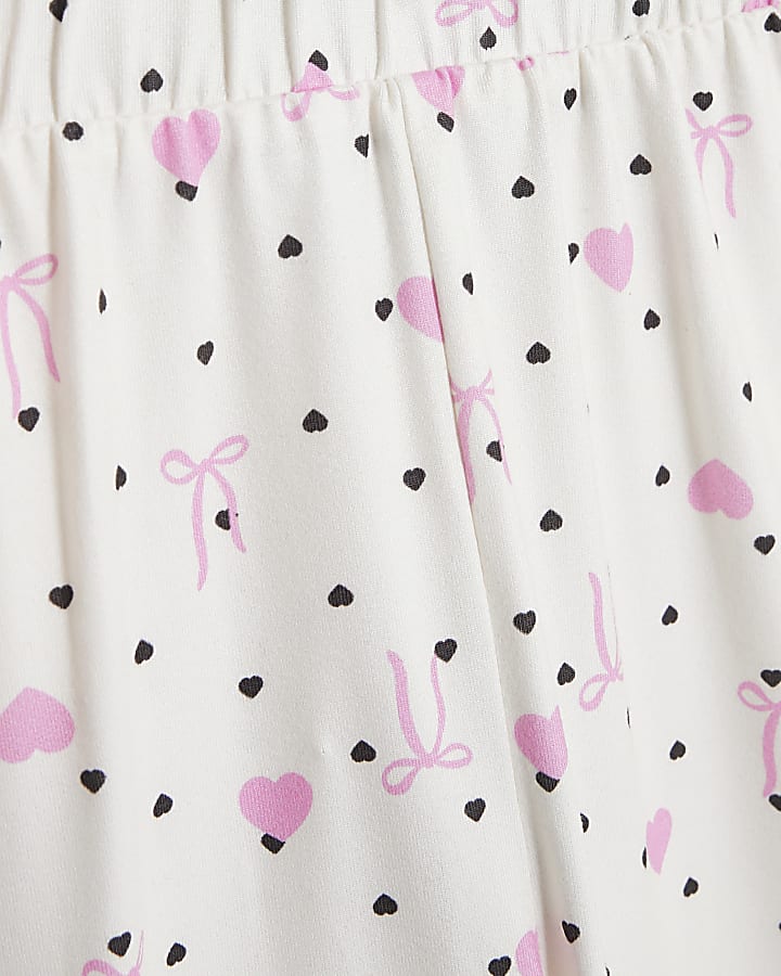 Mini Girls Cream Bow Heart Button Pyjamas Set