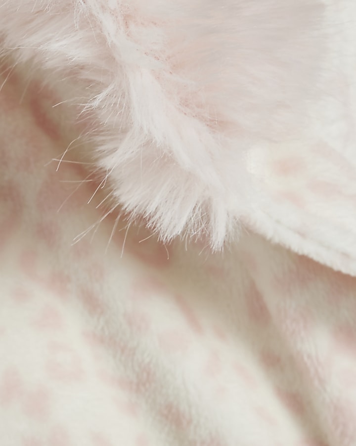 Girls Cream Deer Print Faux Fur Robe