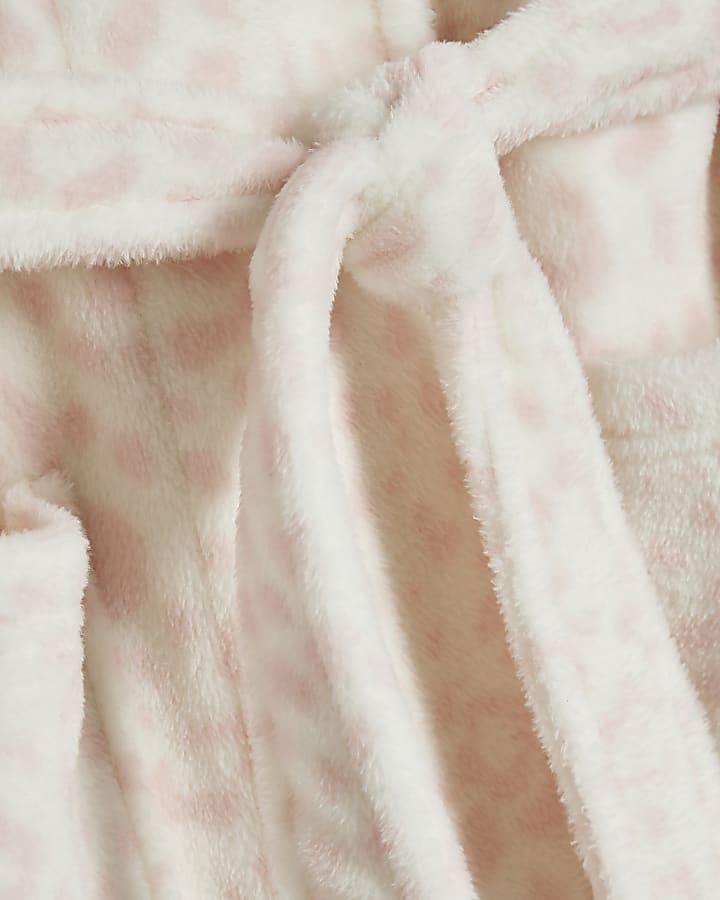 Girls Cream Deer Print Faux Fur Robe
