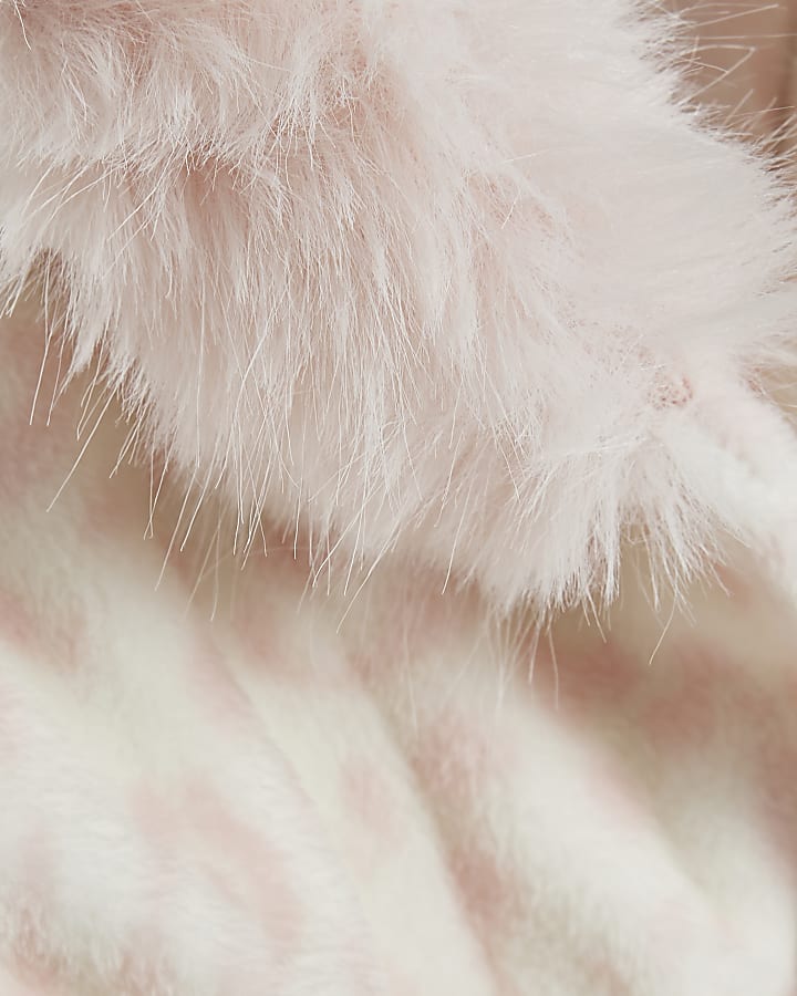 Mini Girls Cream Deer Print Faux Fur Robe